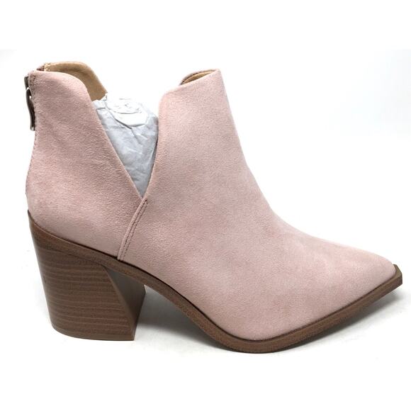 Fisace Women's Size 7.5 Pink Pointed Toe V Cut Stacked Mid Heel Ankle Bootie - Picture 7 of 8